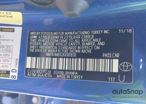 2019 Toyota C-Hr Le from USA, damaged, VIN NMTKHMBX2KR081830